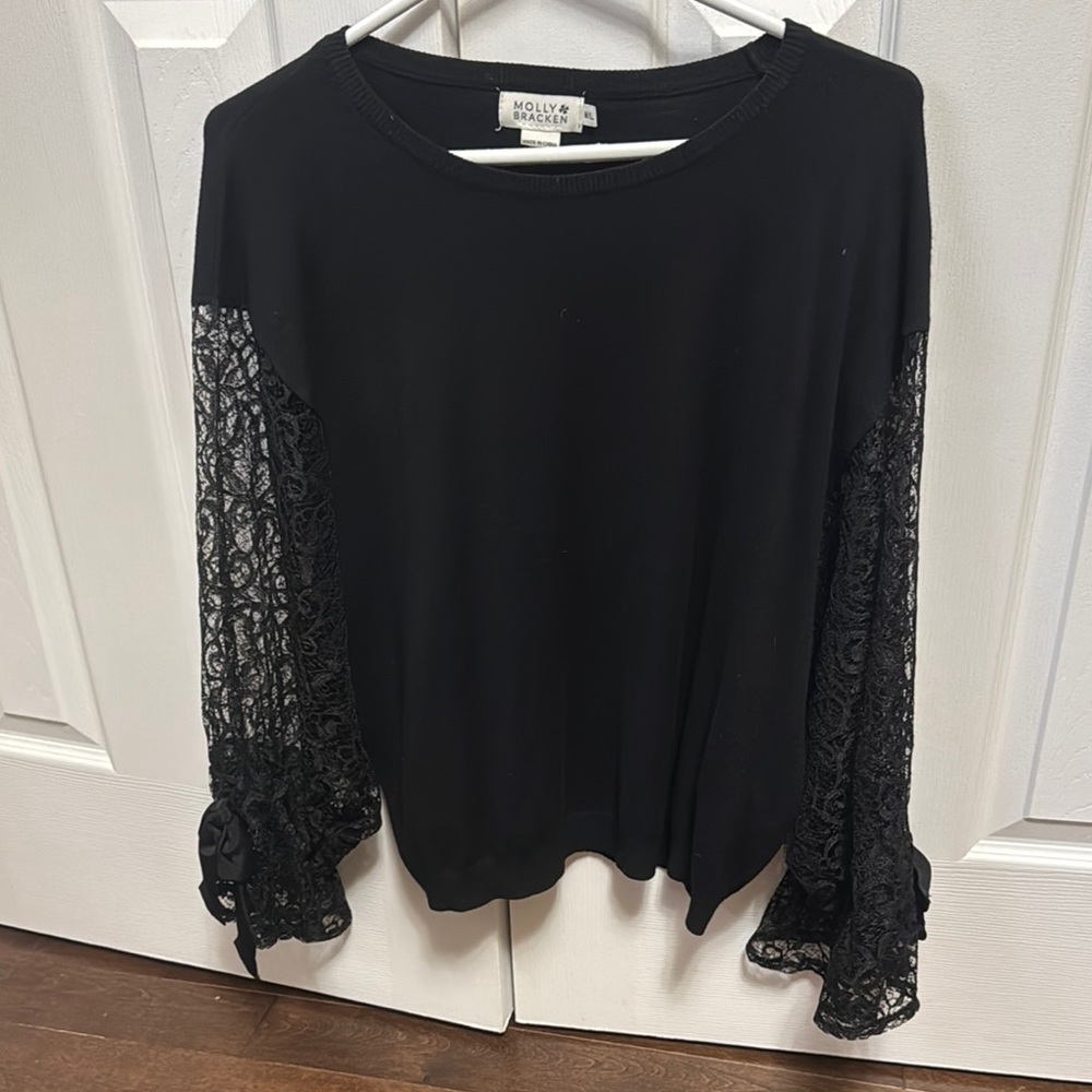 Molly Bracken Black Lace Sleeve Top